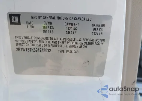 2009 Chevrolet Impala Lt from USA, damaged, VIN 2G1WT57K391243012